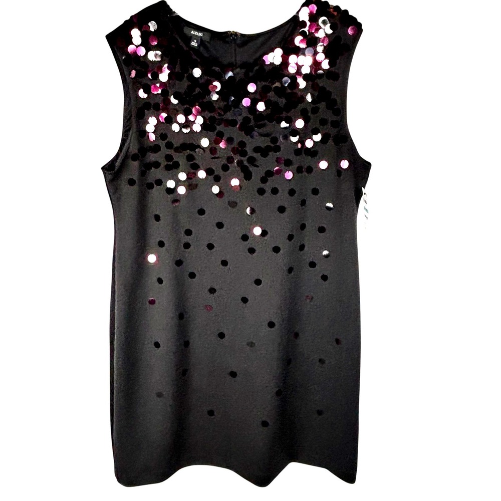 NWT Alfani Black Shift Dress Size 16 Plum Paillette Sequins Cocktail Party $119